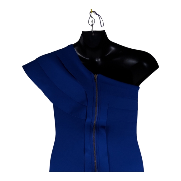 TS Three Seasons Sz 4 Dress One Shoulder Back Zipper Layered Raw Edges Blue NWOT - Picture 10 of 12